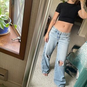 PacSun Trendy Casey Low Rise Baggy Light Indigo Distressed Wide Leg Jeans